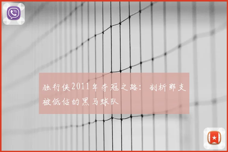 独行侠2011年夺冠之路：剖析那支被低估的黑马球队